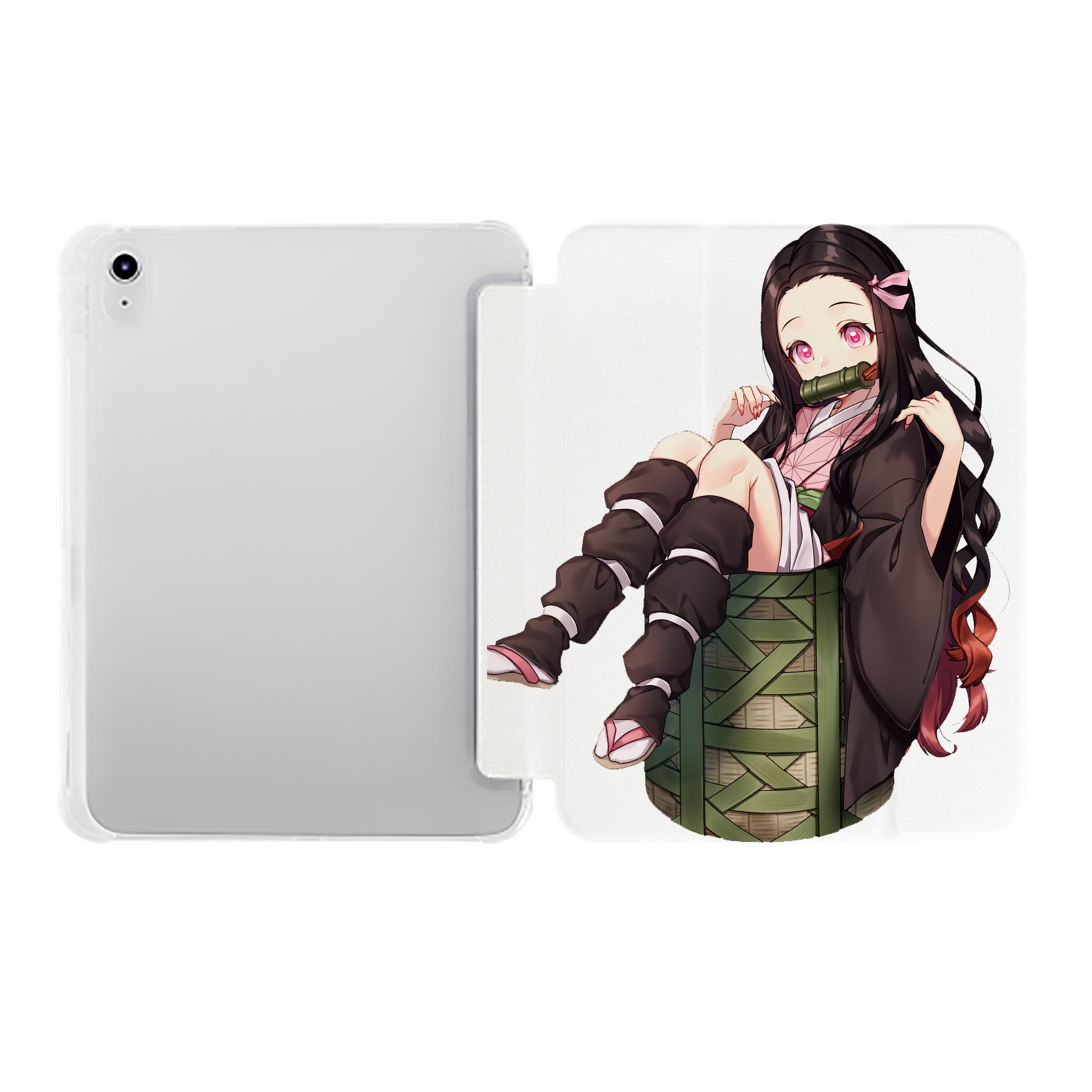 （画像用） 鬼滅の刃（きめつのやいば）竈門 禰󠄀豆子／かまど ねずこ Kamado Nezuko IPad ケース ペン収納付き 三つ折りスタンド PUレザー×シリコン 対応機種9.5/10.5/10.9インチ